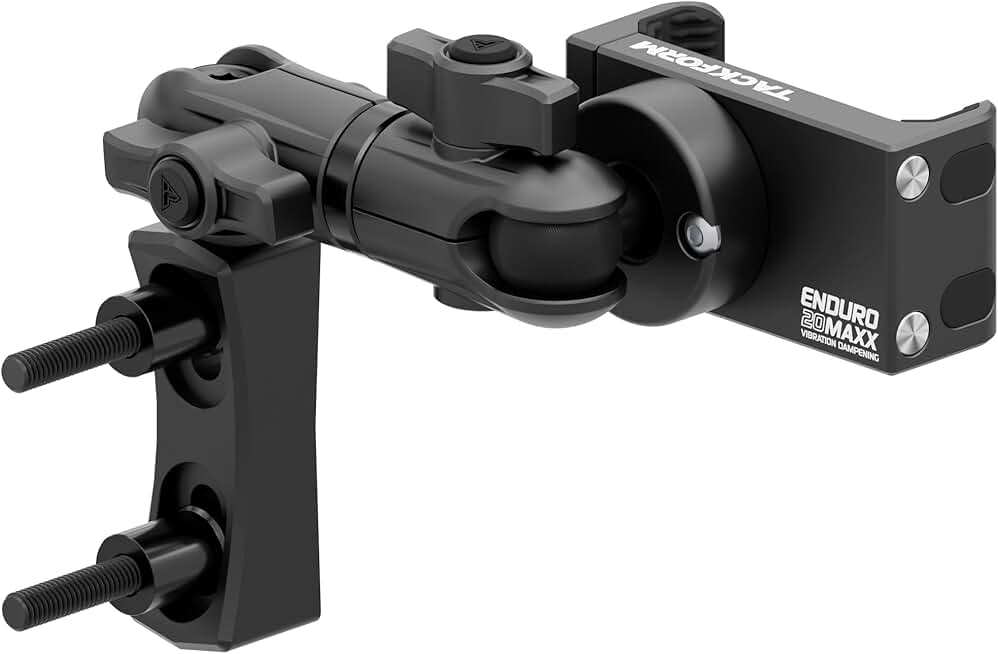 Black motorcycle phone mount with vibration dampening and 3.5-inch arm