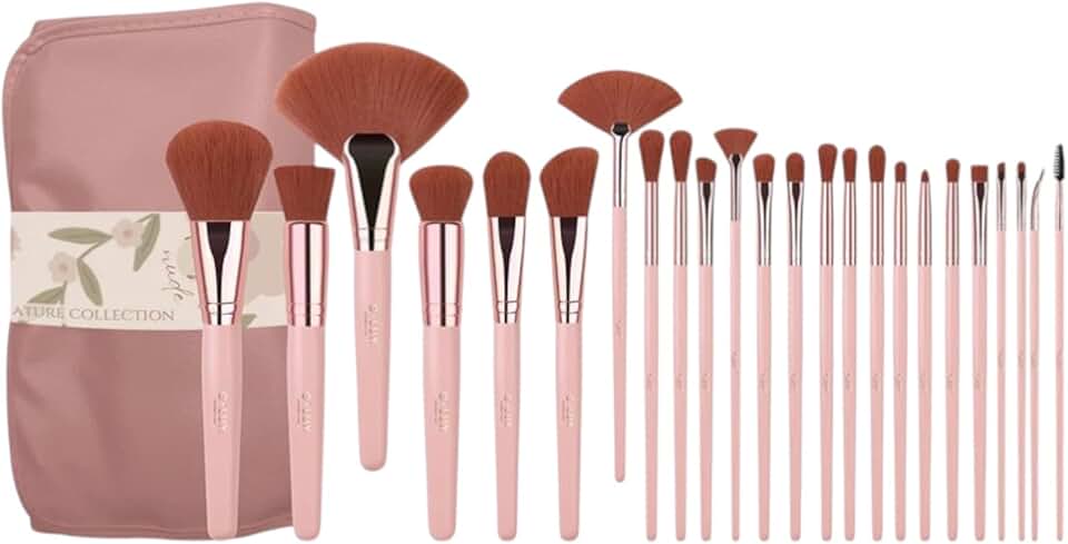 24-Piece Nude Makeup Brush Set with Travel Pouch
