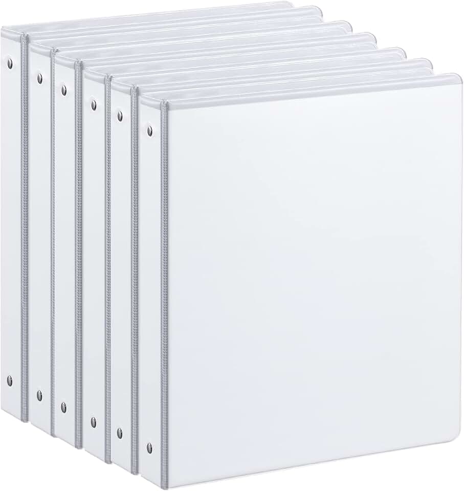1-Inch 3-Ring Binder with 2 Pockets, 6 Pack