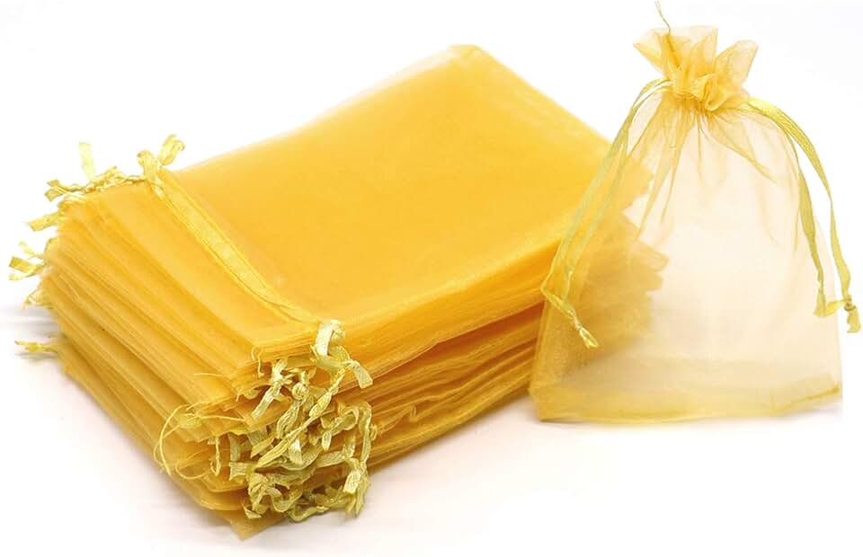 50 Pack 7x9 Inch Sheer Organza Gift Bags in Gold