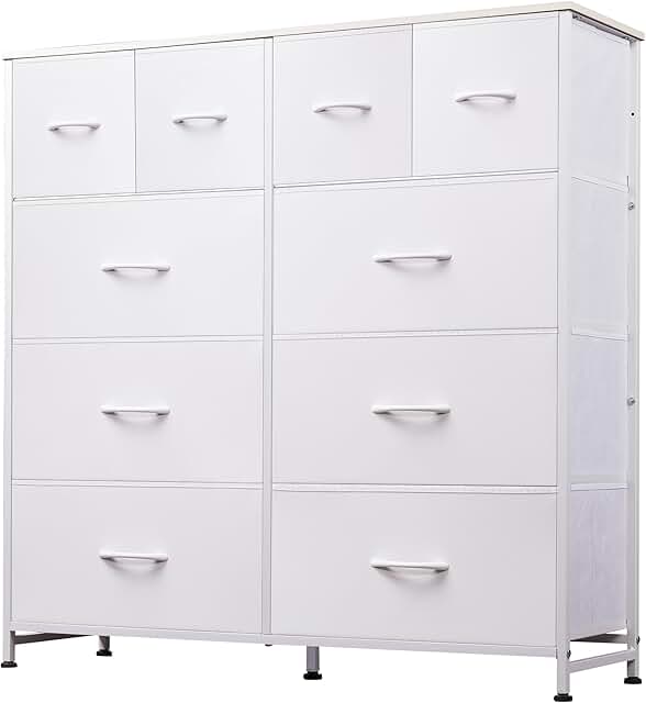 White 10-Drawer Bedroom Dresser with Metal Frame