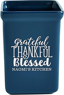 Personalized Grateful and Blessed Stoneware Utensil Holder