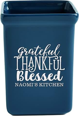 Personalized Grateful and Blessed Stoneware Utensil Holder