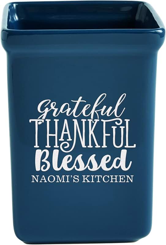 Personalized Grateful and Blessed Stoneware Utensil Holder