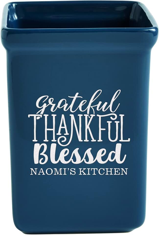 Personalized Grateful and Blessed Stoneware Utensil Holder