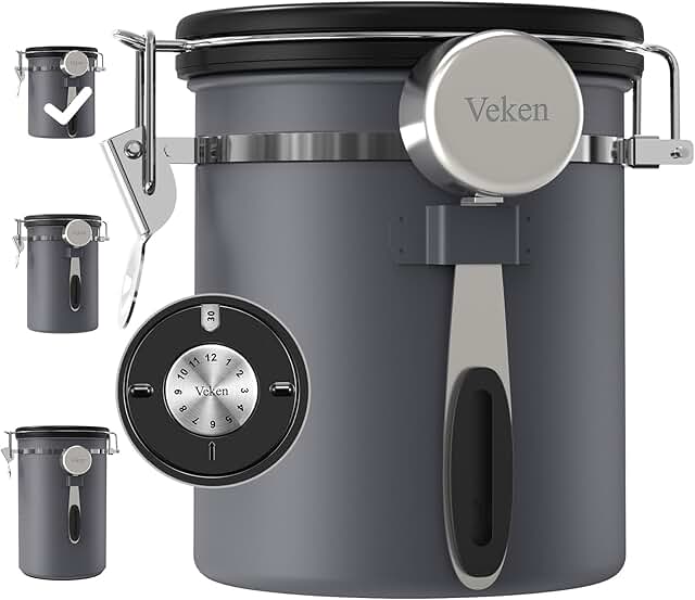 Airtight 16oz Stainless Steel Coffee Canister with Date Tracker