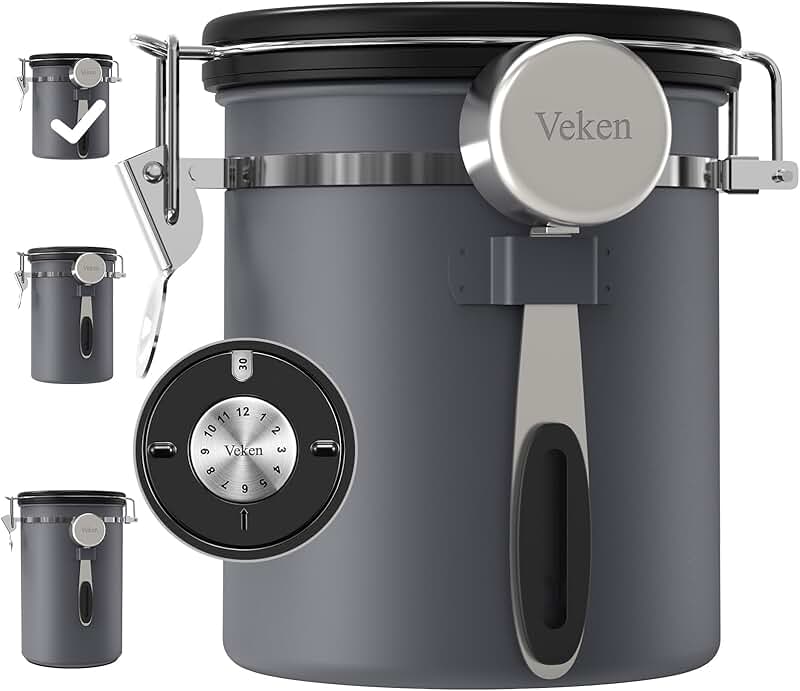 Airtight 16oz Stainless Steel Coffee Canister with Date Tracker