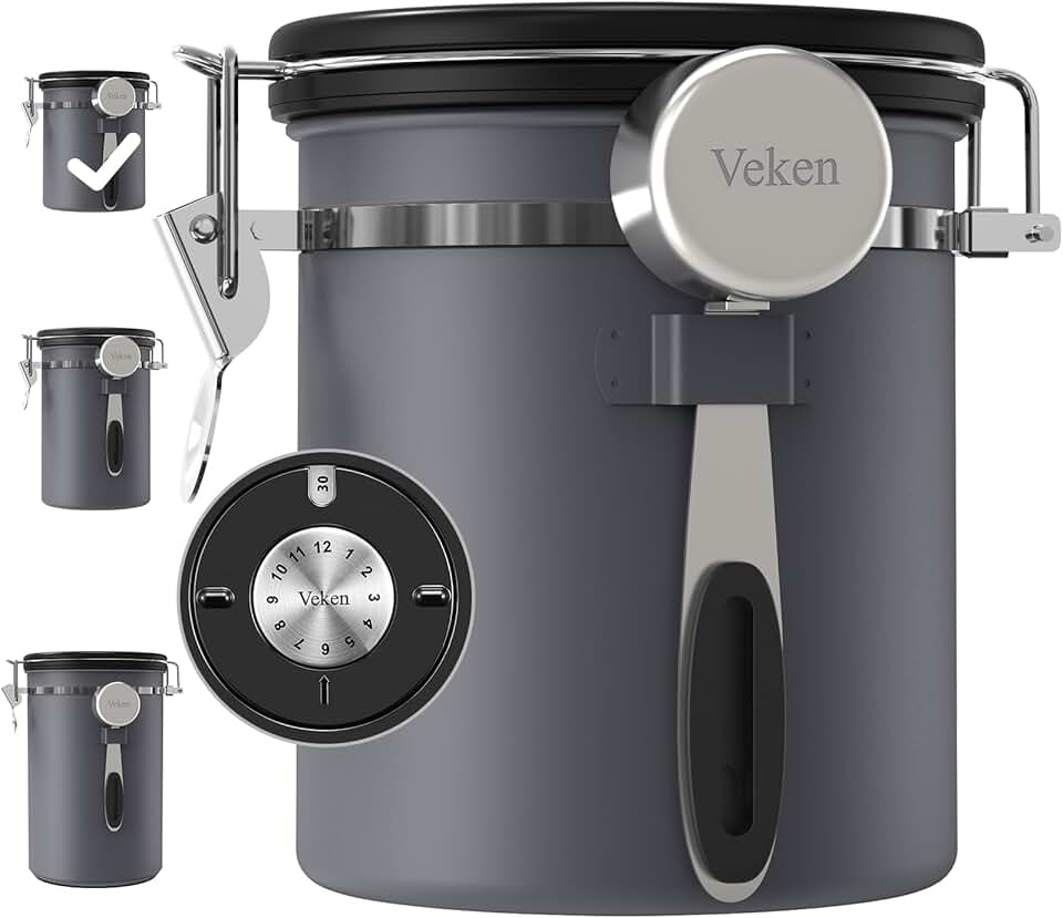 Airtight 16oz Stainless Steel Coffee Canister with Date Tracker