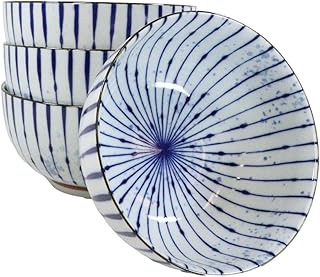 Set of 4 Blue Wave Dinner Bowls, 32oz