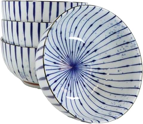 Set of 4 Blue Wave Dinner Bowls, 32oz