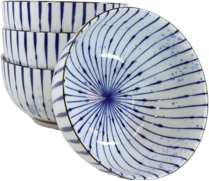 Set of 4 Blue Wave Dinner Bowls, 32oz