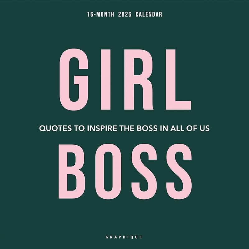 Girl Boss Wall Calendar for 2026 with Large Monthly Grid