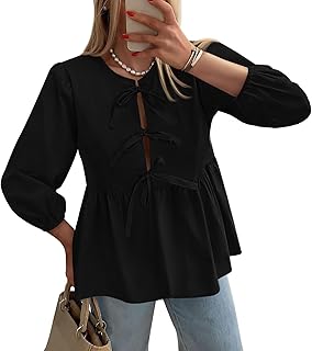 Women's Spring Babydoll Tops with Puff Sleeves and Bow