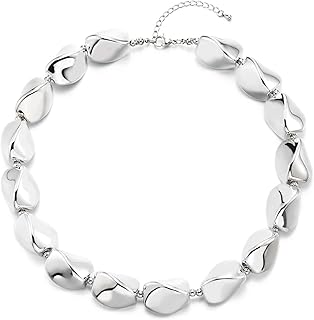 Chunky Silver Bead Necklace with Twisted Metal Design