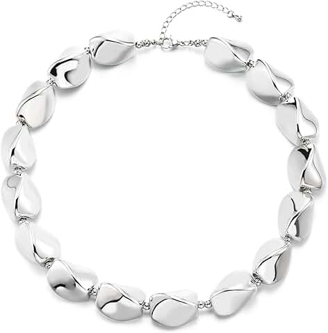 Chunky Silver Bead Necklace with Twisted Metal Design