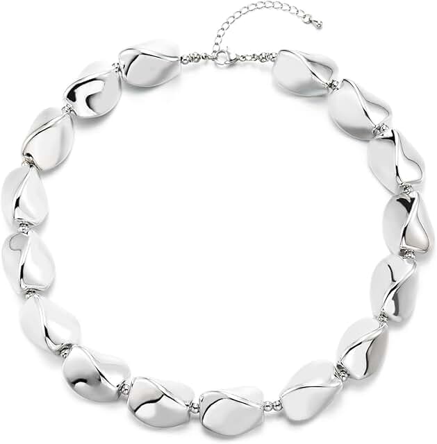 Chunky Silver Bead Necklace with Twisted Metal Design