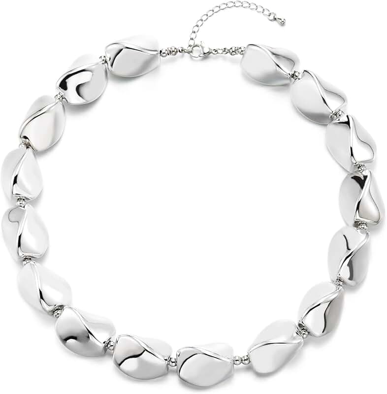 Chunky Silver Bead Necklace with Twisted Metal Design