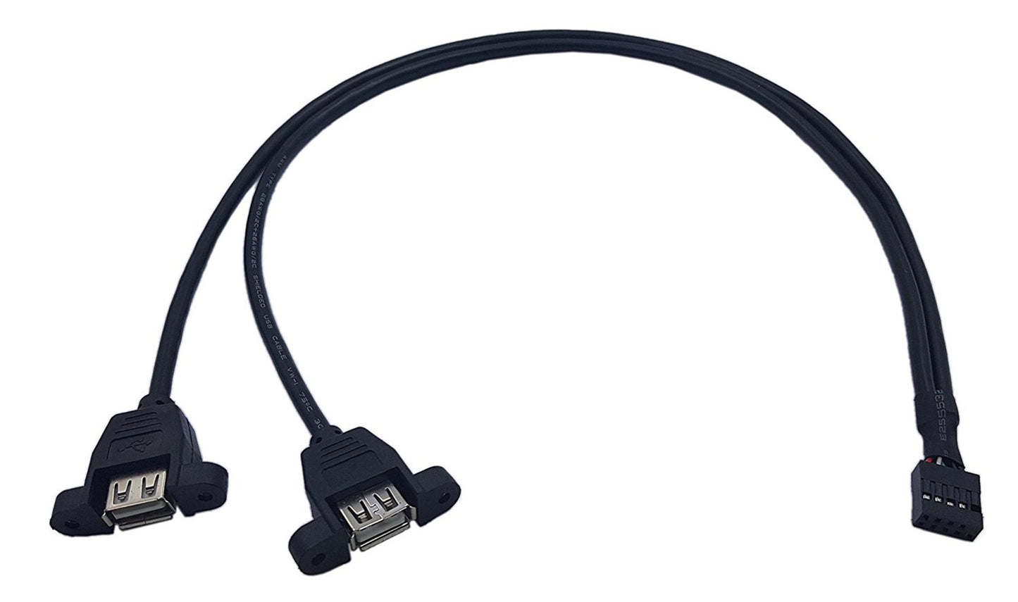 50cm USB 2.0 A Female Panel Mount to 10 Pin Header Cable