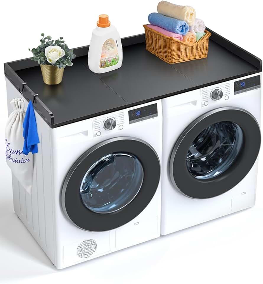 Wooden Laundry Countertop with Hooks and Non-Slip Pads