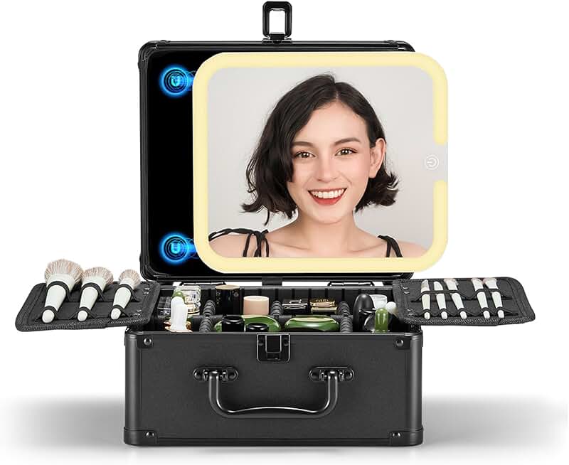 Makeup Organizer Bag with Lighted Mirror