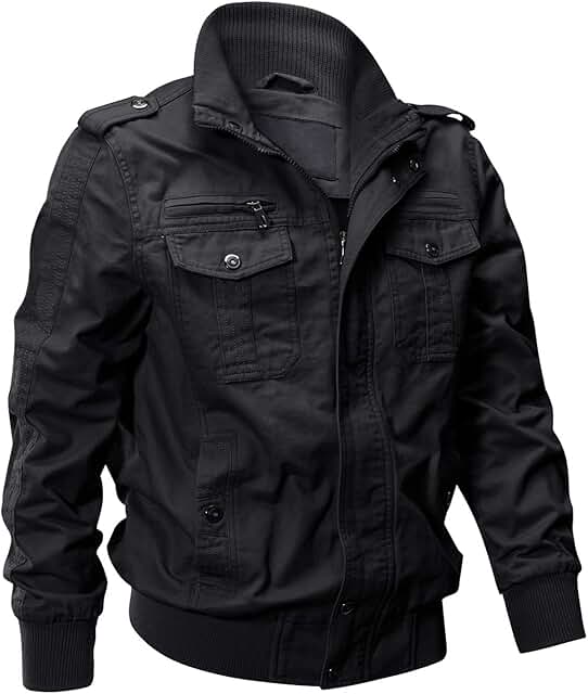 Men's Cotton Lightweight Multi-Pocket Zip Military Jacket
