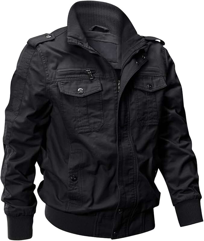 Men's Cotton Lightweight Multi-Pocket Zip Military Jacket