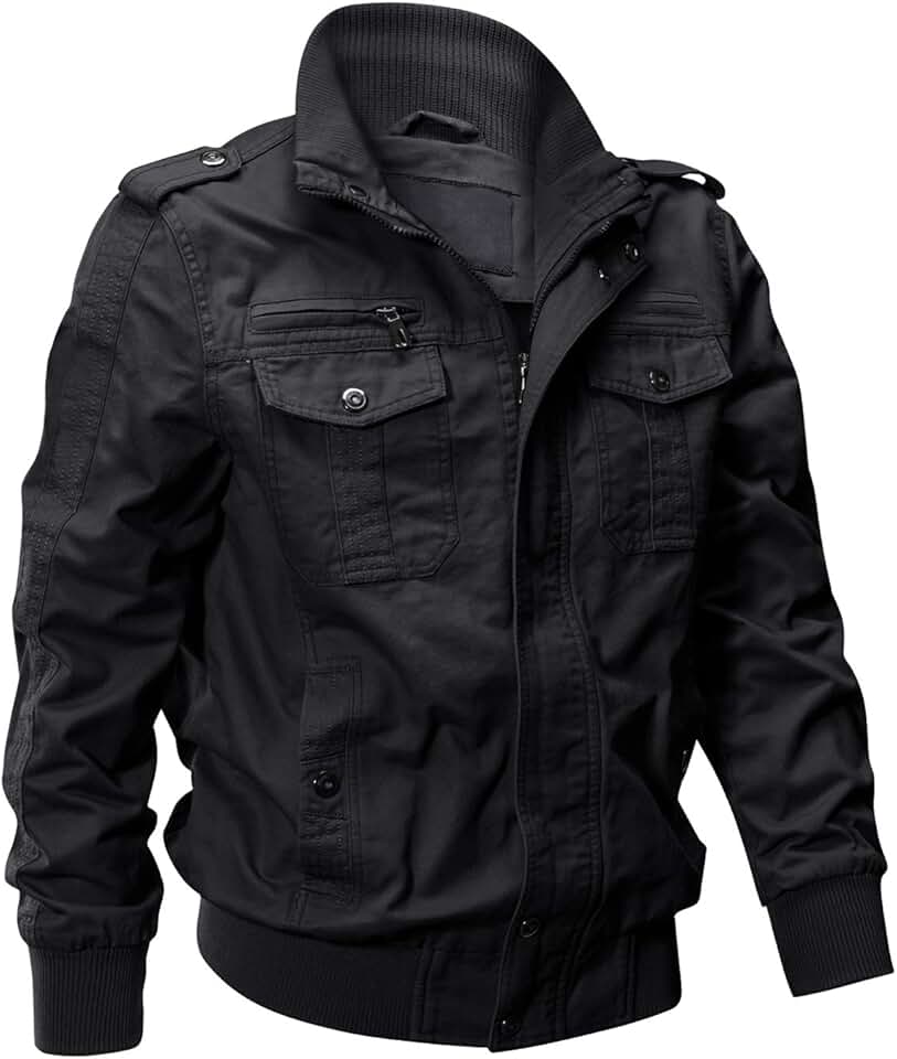 Men's Cotton Lightweight Multi-Pocket Zip Military Jacket