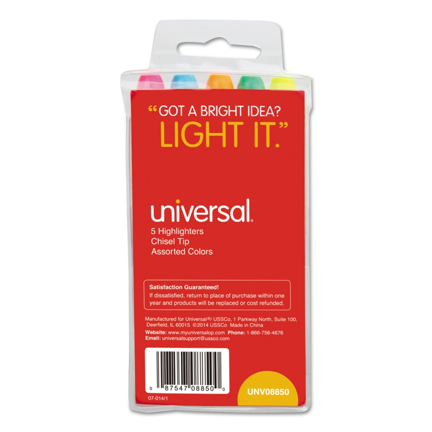 Set of 5 Fluorescent Chisel Tip Pocket Highlighters