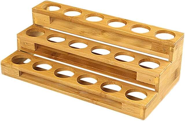Three-Tier Wooden Oil Bottle Display Stand with 18 Slots