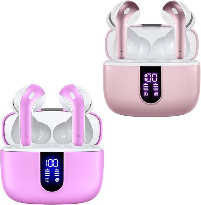 Pink and Sunset Pink True Wireless Earbuds with Charging Case