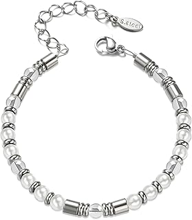 Silver beaded boho bracelet with natural stones