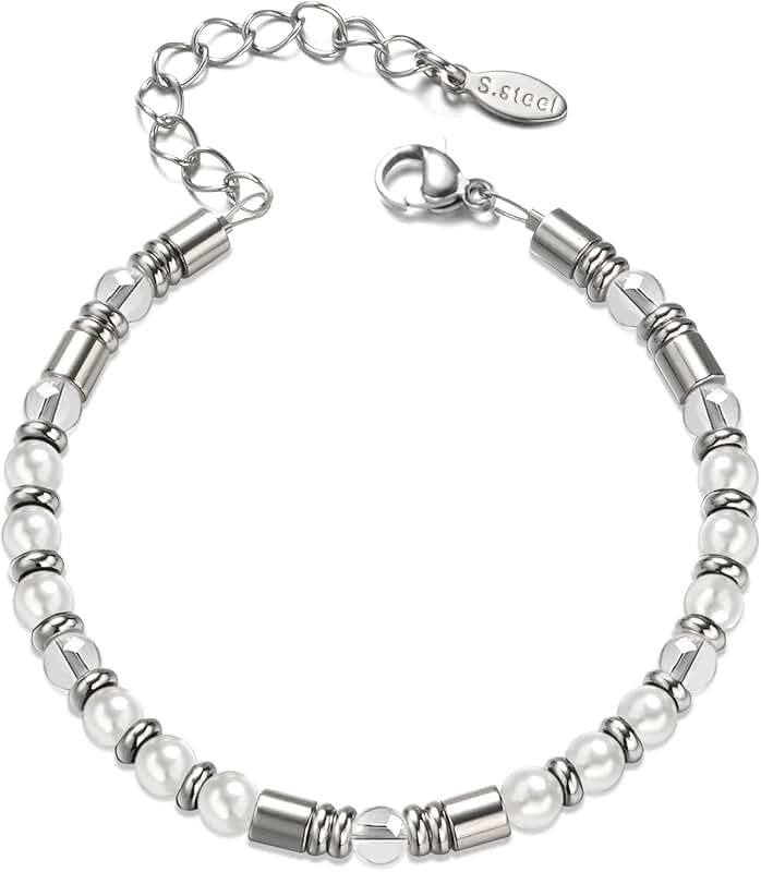 Silver beaded boho bracelet with natural stones