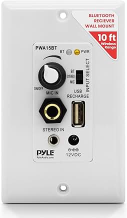 Wireless in-wall audio receiver with amplifier and inputs