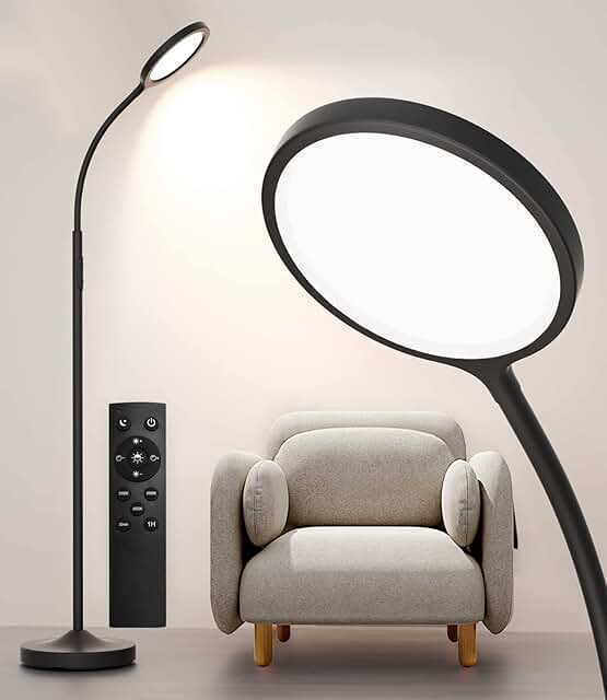 Bright Dimmable LED Floor Lamp with Remote and Adjustable Gooseneck