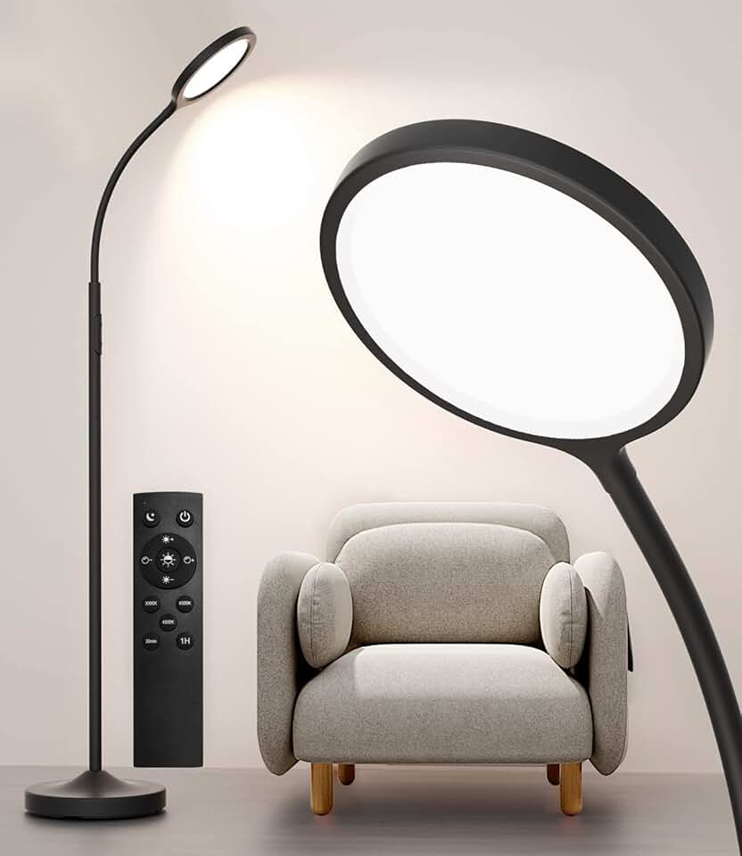Bright Dimmable LED Floor Lamp with Remote and Adjustable Gooseneck