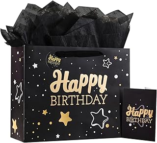 Black Birthday Gift Bag with Tissue and Card