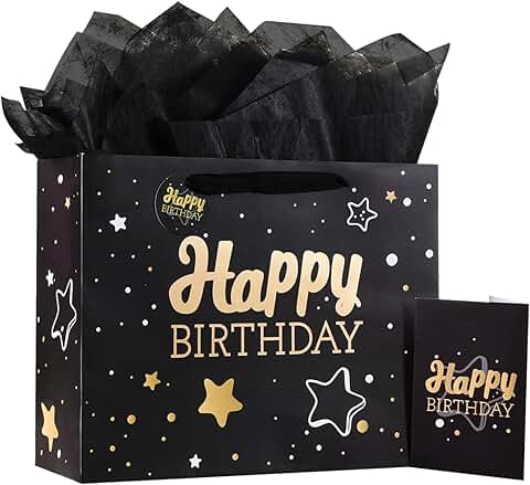 Black Birthday Gift Bag with Tissue and Card
