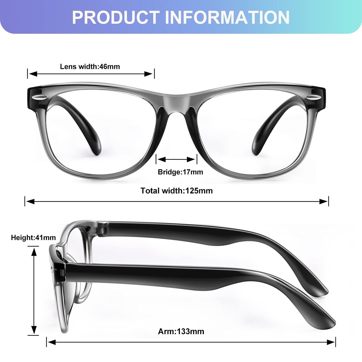 Blue Light Glasses for Kids 3 Pack Blue Light Blocking Glasses for Teen Boys Girls Age 3-10,Computer Screen Gaming TV Phone Glasses Anti Glare,UV & Eye Strain (Grey Black+Transparent+Blue)