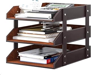 3-Tier Leather Desk Organizer for Files and Supplies
