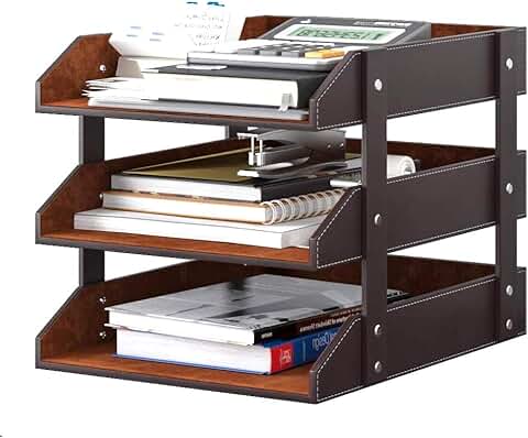 3-Tier Leather Desk Organizer for Files and Supplies