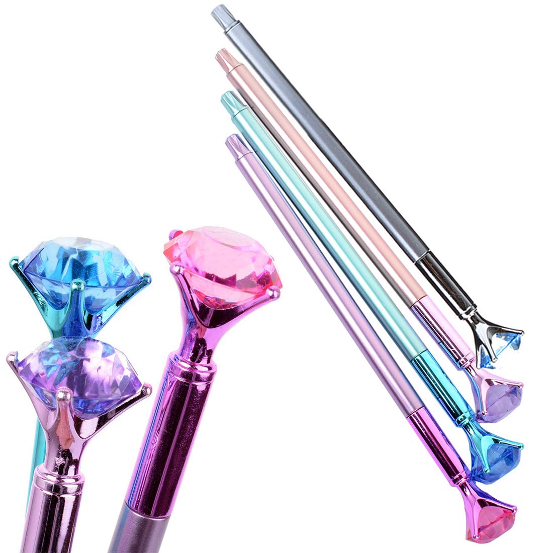 Set of 8 Kawaii Crystal Ballpoint Pens with Blue Ink
