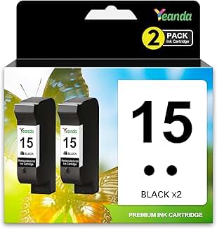 Remanufactured 15 Black Ink Cartridges, 2 Pack