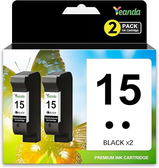 Remanufactured 15 Black Ink Cartridges, 2 Pack