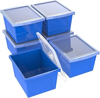 Blue 4-Gallon Storage Bins with Lids, Pack of 6