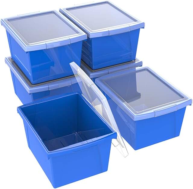 Blue 4-Gallon Storage Bins with Lids, Pack of 6