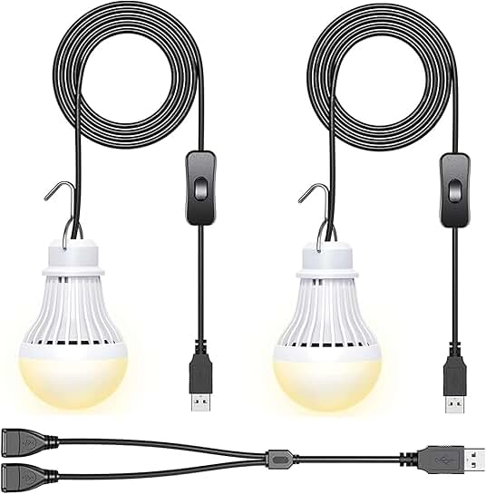 Two USB LED Camping Lanterns with Extra Long Cord
