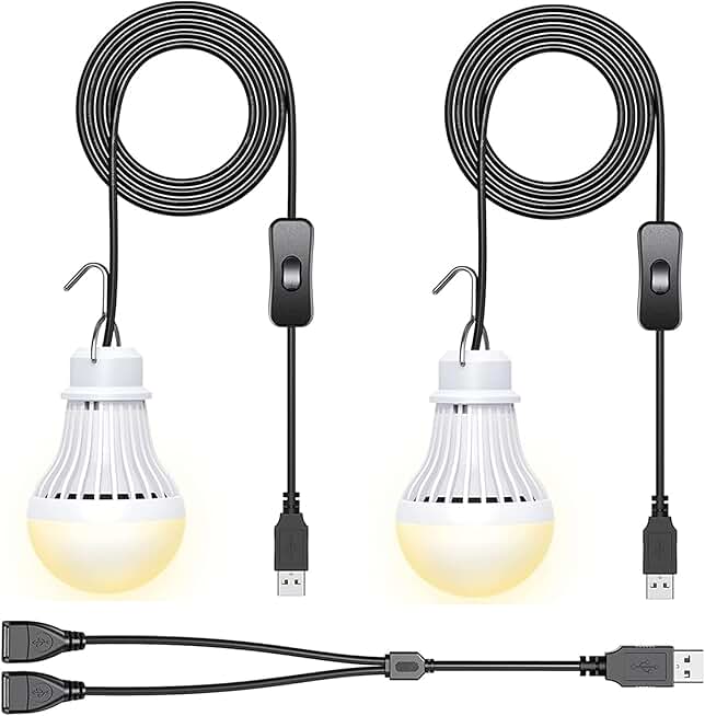 Two USB LED Camping Lanterns with Extra Long Cord