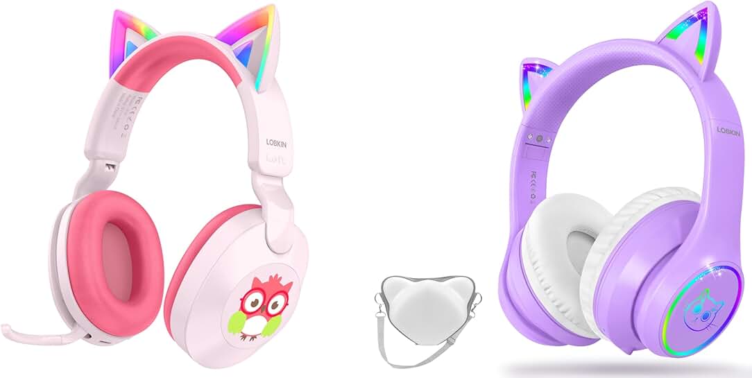 Kids Bluetooth Headphones with Cat Ears and LED Lights