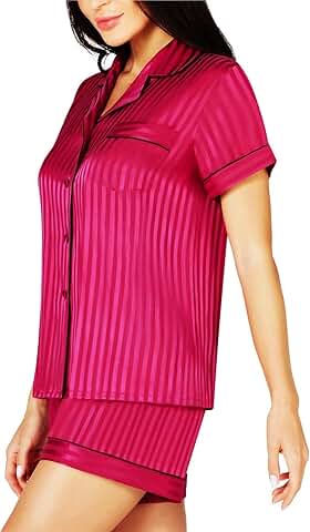 Women's Silk Satin Pajama Set, Two-Piece, Button-Down, Sleepwear, Loungewear