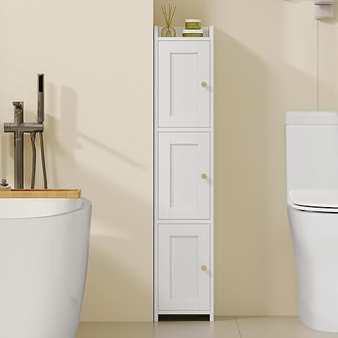 Slim bathroom storage cabinet with three doors